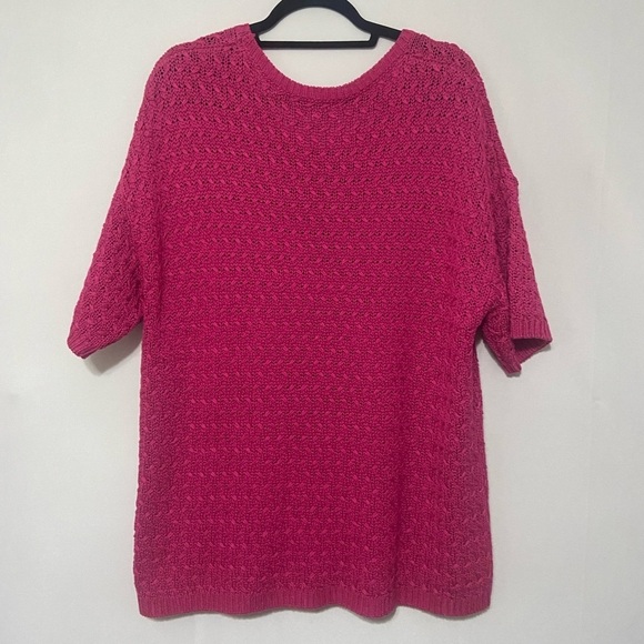 Coldwater Creek LIKE NEW hot pink open knit short sleeve sweater size 1X - Picture 2 of 4